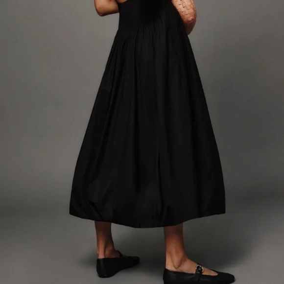 ANTHROPOLOGIE REFORMATION ELVIRA OPEN BACK MIDI DRESS BLACK ORGANIC COTTON 6 NWT - Picture 6 of 13